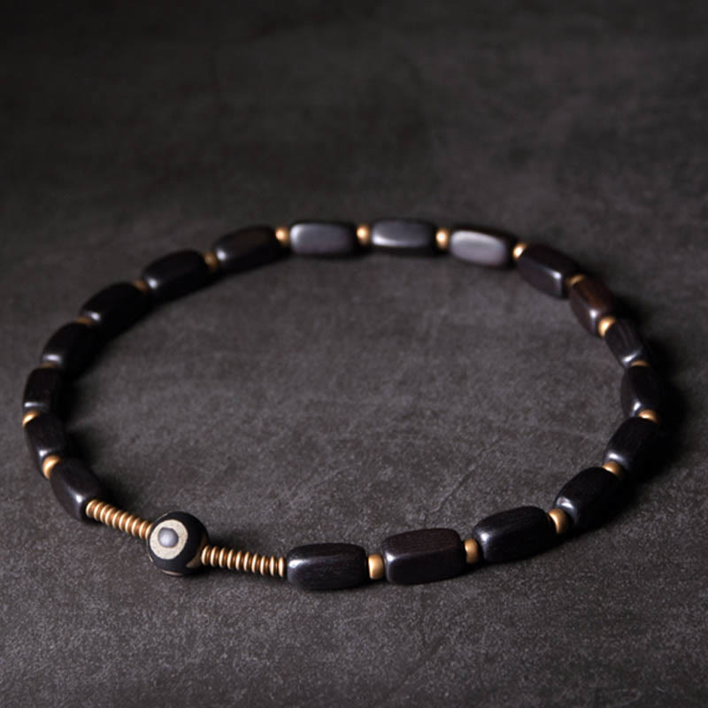 Buddha Stones Tibet Ebony Wood Dzi Bead Copper Balance Double Wrap Bracelet - image 3