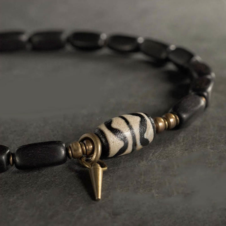 Buddha Stones Tibet Ebony Wood Dzi Bead Copper Balance Double Wrap Bracelet - image 13