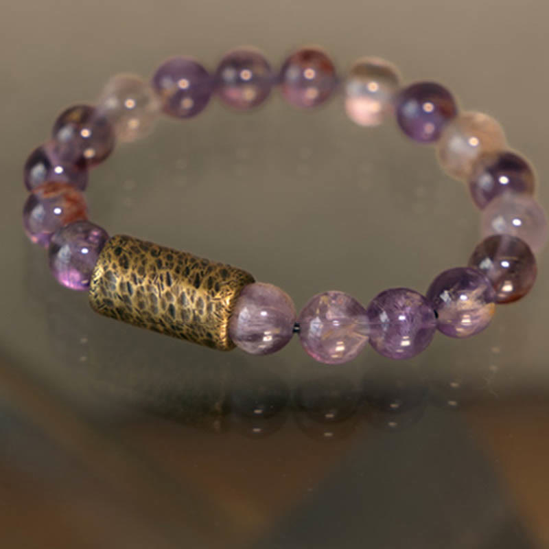 Buddha Stones White Crystal Red Hematoid Quartz Gold Rutilated Quartz Purple Phantom Protection Bracelet - image 28