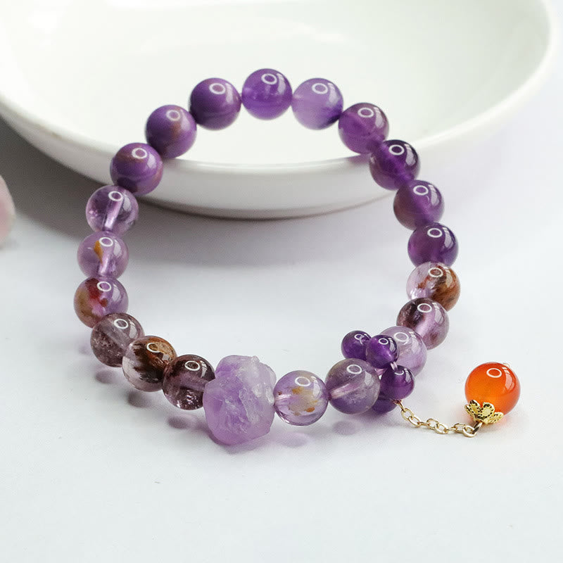 Buddha Stones Natural Amethyst Purple Phantom Gemstone Spiritual Awareness Bracelet - Amethyst(Inner Peace♥Healing)(Wrist Circumference 14-16cm) - image 0
