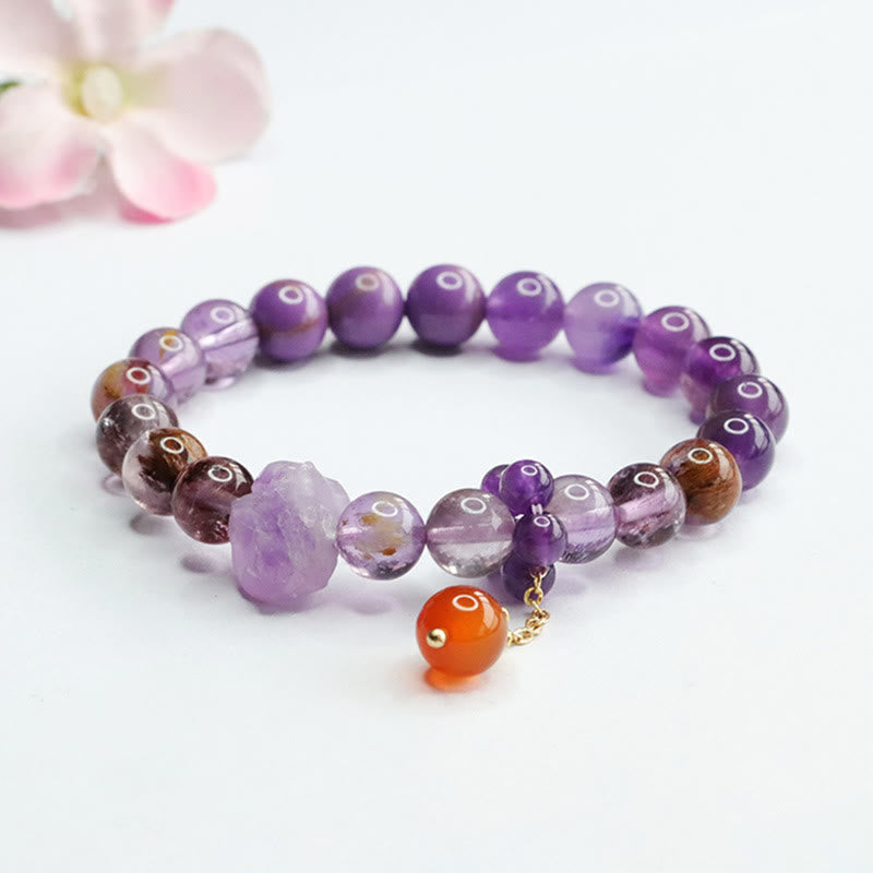 Buddha Stones Natural Amethyst Purple Phantom Gemstone Spiritual Awareness Bracelet - image 1