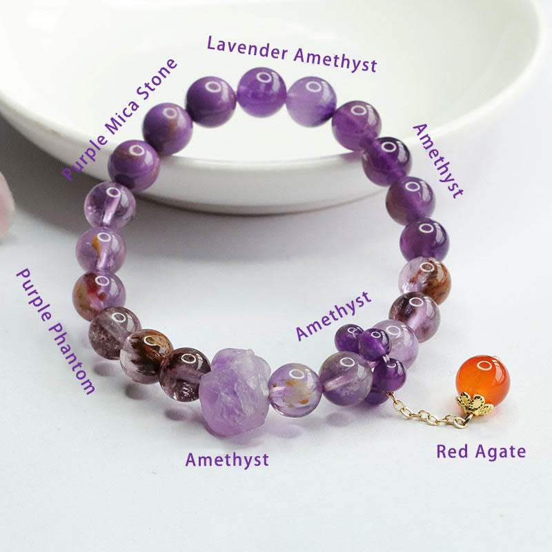 Buddha Stones Natural Amethyst Purple Phantom Gemstone Spiritual Awareness Bracelet - image 6