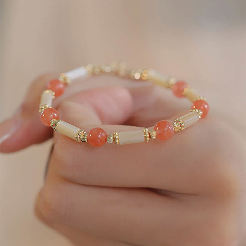Buddha Stones Tridacna Stone Red Agate Hetian Jade Blessing Bracelet - Red Agate Bead(Wrist Circumference 14-16cm) - image 6