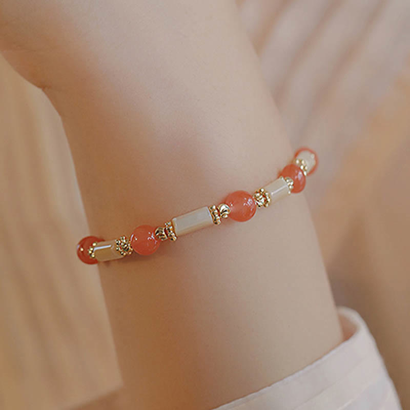Buddha Stones Tridacna Stone Red Agate Hetian Jade Blessing Bracelet - image 7