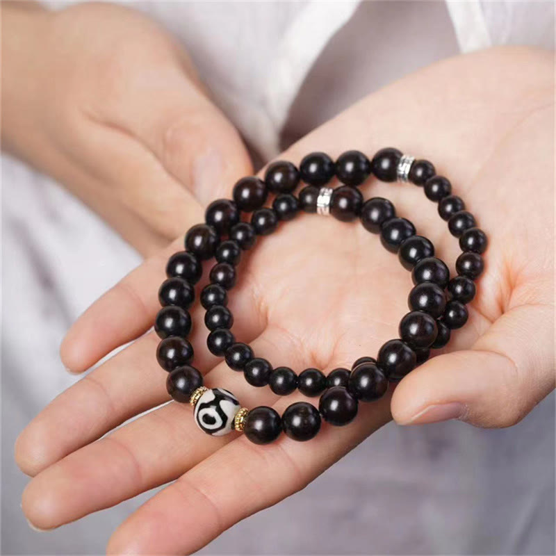 Buddha Stones Tibet Ebony Wood Dzi Bead Balance Double Wrap Bracelet - 14-16cm(Double Wrap) - image 2