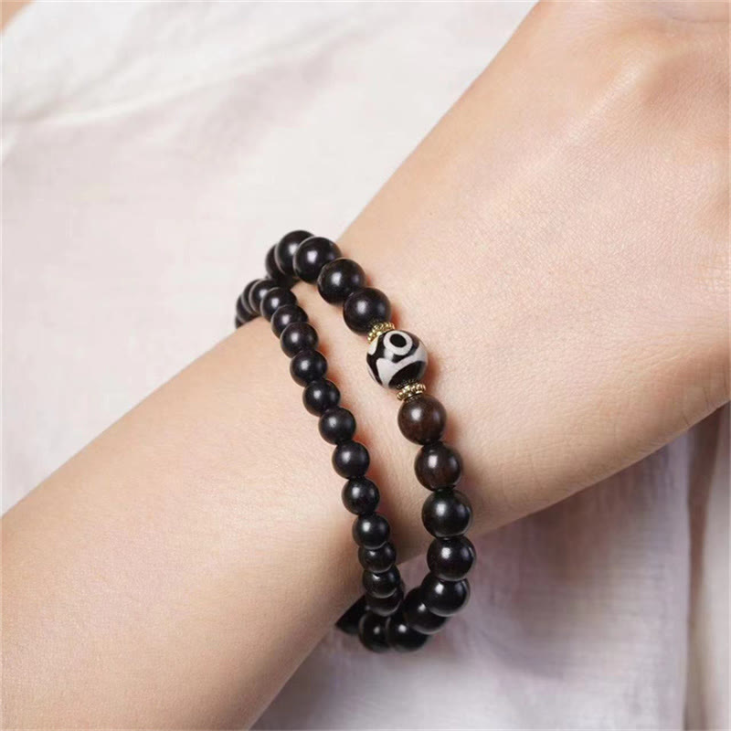 Buddha Stones Tibet Ebony Wood Dzi Bead Balance Double Wrap Bracelet - image 7