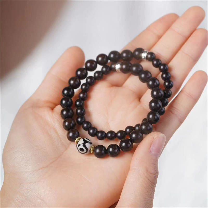 Buddha Stones Tibet Ebony Wood Dzi Bead Balance Double Wrap Bracelet - image 6