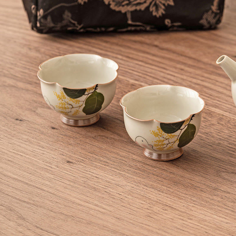 Buddha Stones Hand Painted Small Osmanthus Rabbit Ceramic Teacup Kung Fu Tea Cup 40ml - image 8