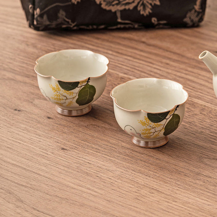 Buddha Stones Hand Painted Small Osmanthus Rabbit Ceramic Teacup Kung Fu Tea Cup 40ml - image 8