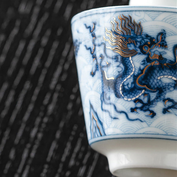 Buddha Stones Small Blue And White Dragon Pattern Ceramic Teacup Kung Fu Tea Cups 45ml - image 7