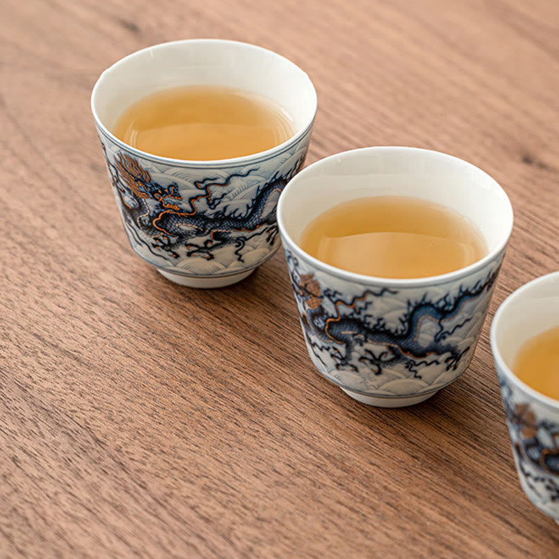 Buddha Stones Small Blue And White Dragon Pattern Ceramic Teacup Kung Fu Tea Cups 45ml - image 11