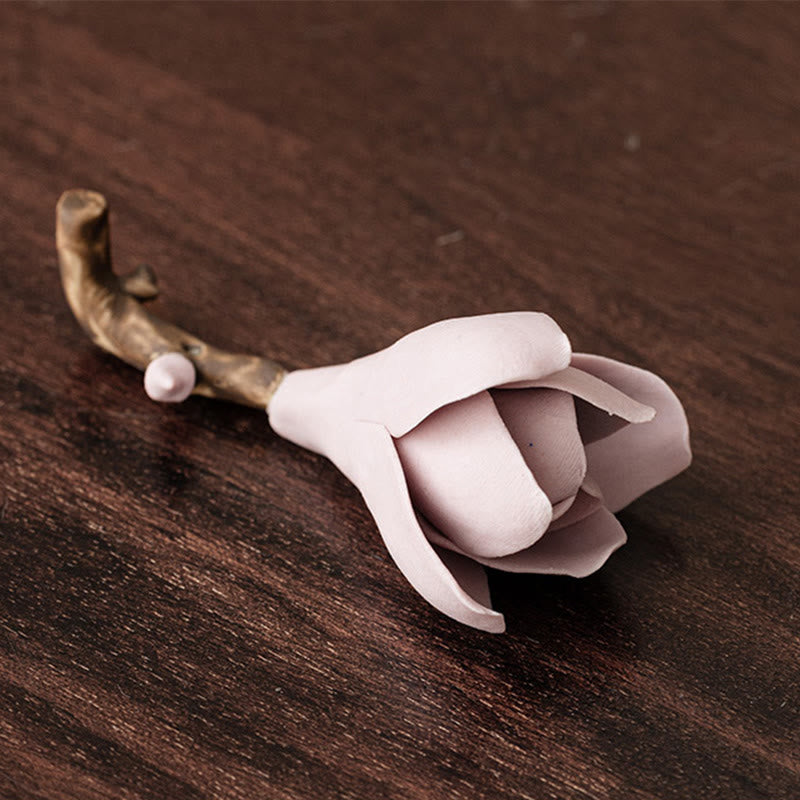 Buddha Stones Gardenia Flower Pattern Ceramic Healing Incense Burner Decoration - Purple 8.5cm*3.5cm - image 12