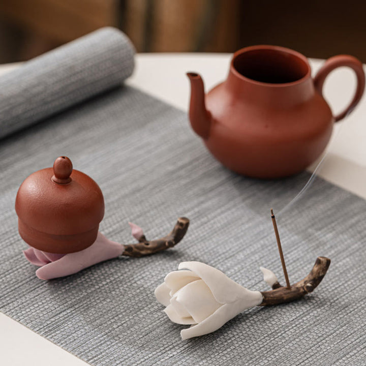 Buddha Stones Gardenia Flower Pattern Ceramic Healing Incense Burner Decoration - image 10