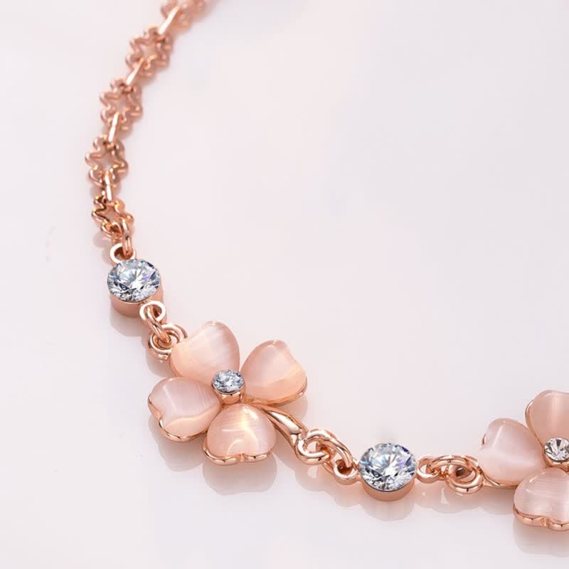Buddha Stones Pink Crystal Four Leaf Clover Love Chain Bracelet - image 2