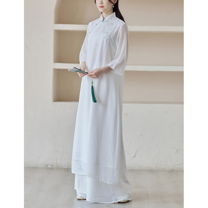 Buddha Stones Bamboo Cheongsam Dress Midi Dress Wide Leg Pants Meditation Spiritual Zen Practice Clothing - image 8
