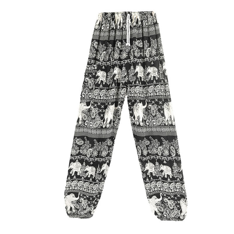 Buddha Stones Boho Loose Elephant Pattern Harem Trousers Women's Yoga Pants - Black-US2-8/10，UK/AU6-12/14，EU34-40/42 (F) - image 9