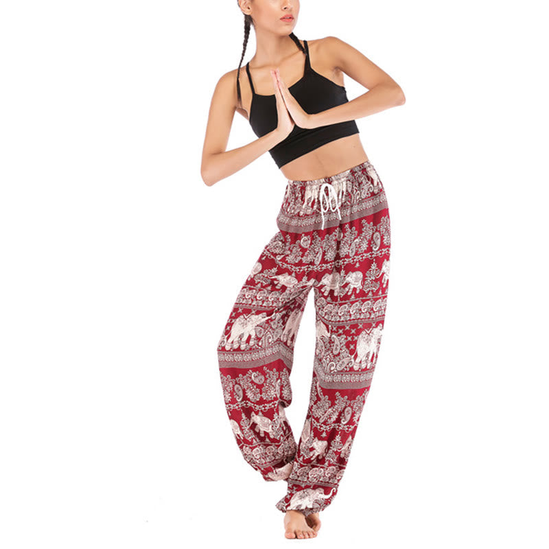 Buddha Stones Boho Loose Elephant Pattern Harem Trousers Women's Yoga Pants - image 1