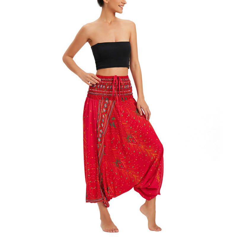 Buddha Stones Two Style Wear Peacock Feather Loose Smocked Harem Trousers Jumpsuit High Waist Pants - image 20