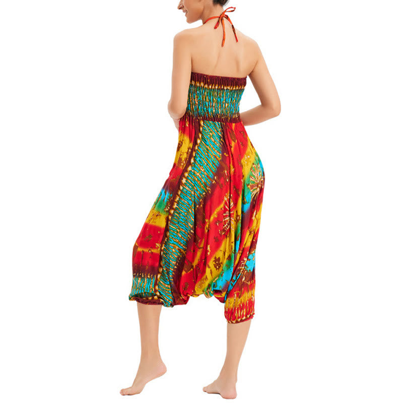 Buddha Stones Two Style Wear Gradient Colorful Loose Smocked Harem Trousers Jumpsuit High Waist Pants - image 7