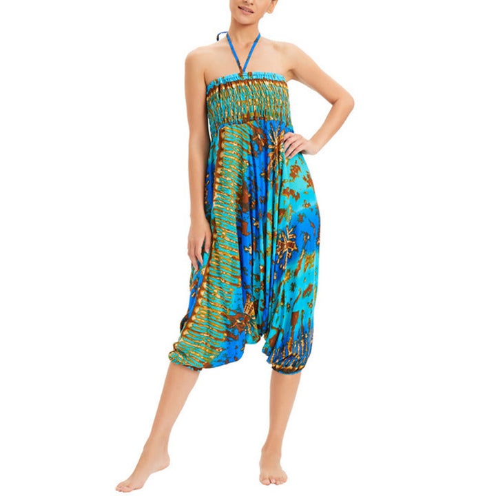 Buddha Stones Two Style Wear Gradient Colorful Loose Smocked Harem Trousers Jumpsuit High Waist Pants - image 12