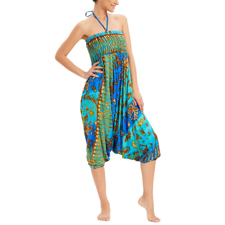 Buddha Stones Two Style Wear Gradient Colorful Loose Smocked Harem Trousers Jumpsuit High Waist Pants - image 11