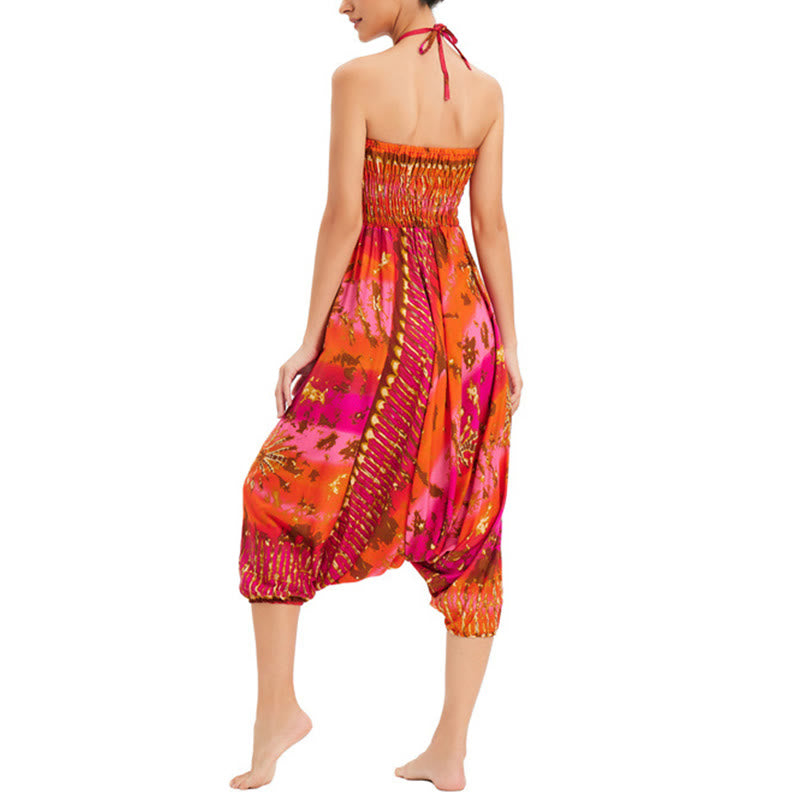 Buddha Stones Two Style Wear Gradient Colorful Loose Smocked Harem Trousers Jumpsuit High Waist Pants - image 19