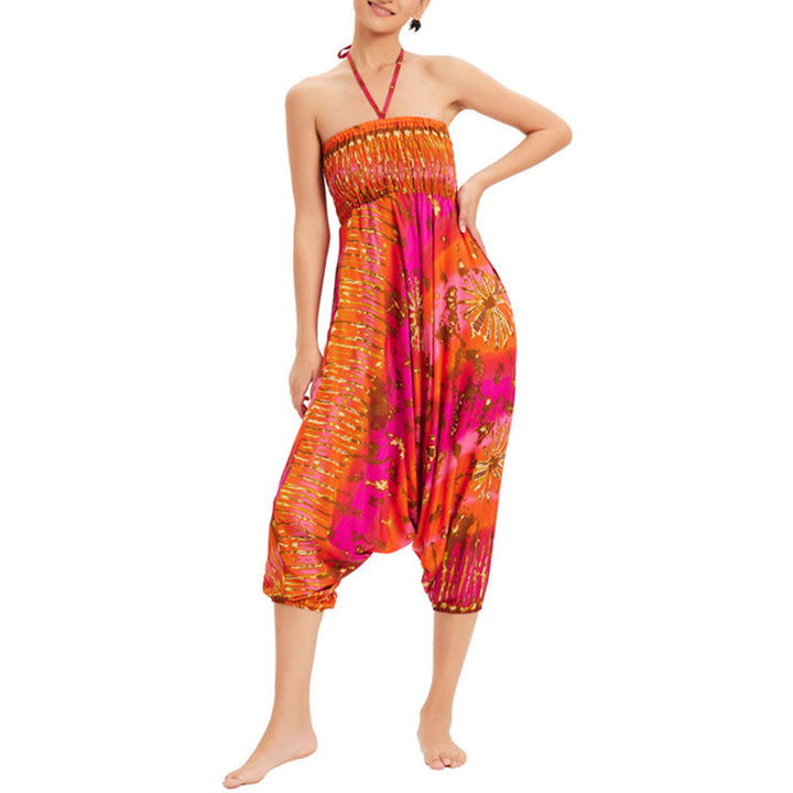 Buddha Stones Two Style Wear Gradient Colorful Loose Smocked Harem Trousers Jumpsuit High Waist Pants - image 18