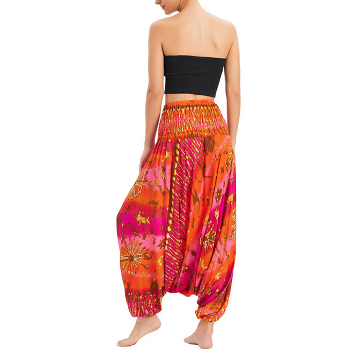 Buddha Stones Two Style Wear Gradient Colorful Loose Smocked Harem Trousers Jumpsuit High Waist Pants - image 16