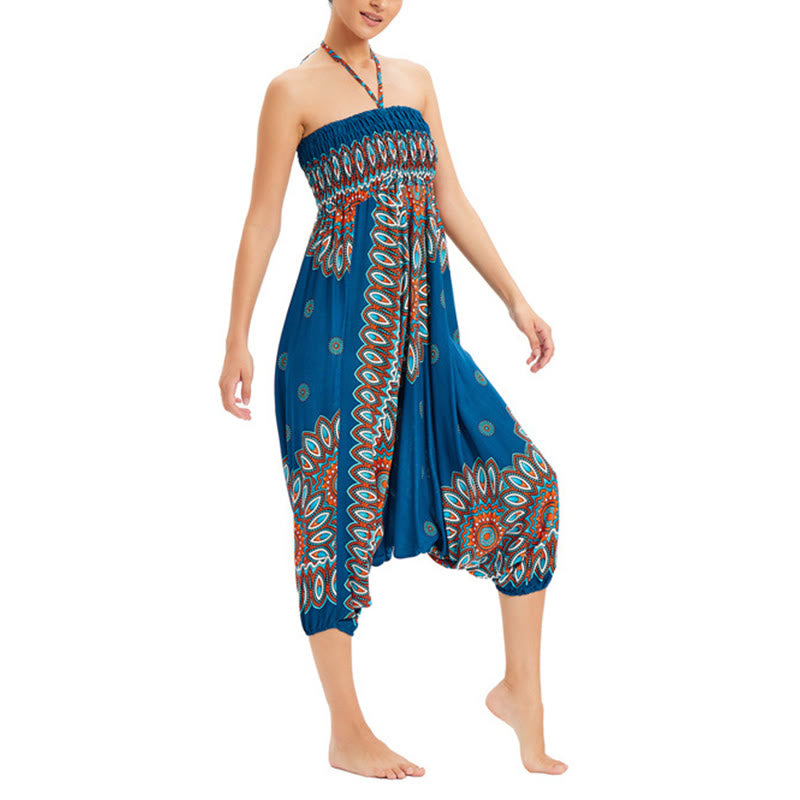 Buddha Stones Two Style Wear Sunflower Loose Smocked Harem Trousers Jumpsuit High Waist Pants - image 18