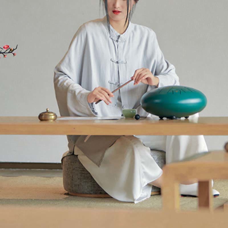 Buddha Stones Plain Frog-Button Design Shirt Zen Tai Chi Meditation Top Clothing Cotton Linen Jacket - image 9