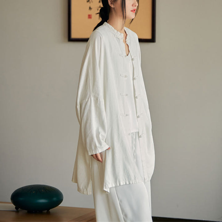 Buddha Stones Plain Frog-Button Design Shirt Zen Tai Chi Meditation Top Clothing Cotton Linen Jacket - image 13