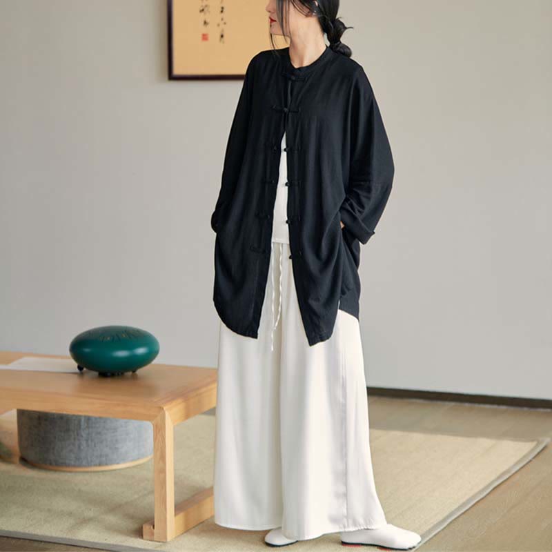 Buddha Stones Plain Frog-Button Design Shirt Zen Tai Chi Meditation Top Clothing Cotton Linen Jacket - image 31
