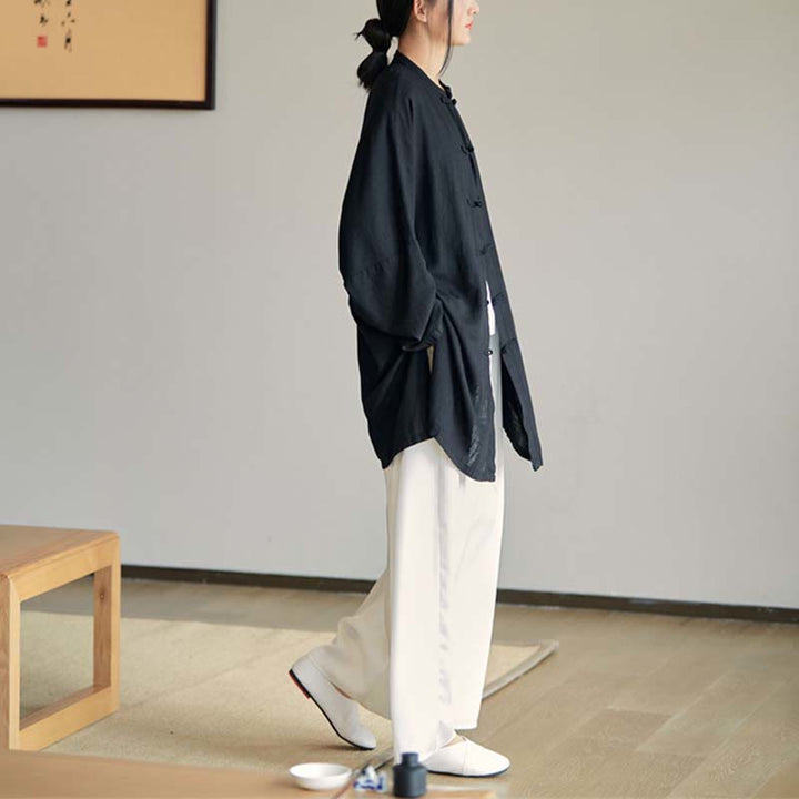 Buddha Stones Plain Frog-Button Design Shirt Zen Tai Chi Meditation Top Clothing Cotton Linen Jacket - image 30