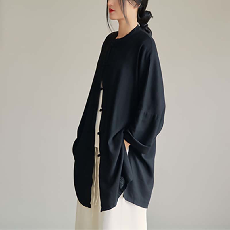 Buddha Stones Plain Frog-Button Design Shirt Zen Tai Chi Meditation Top Clothing Cotton Linen Jacket - image 27