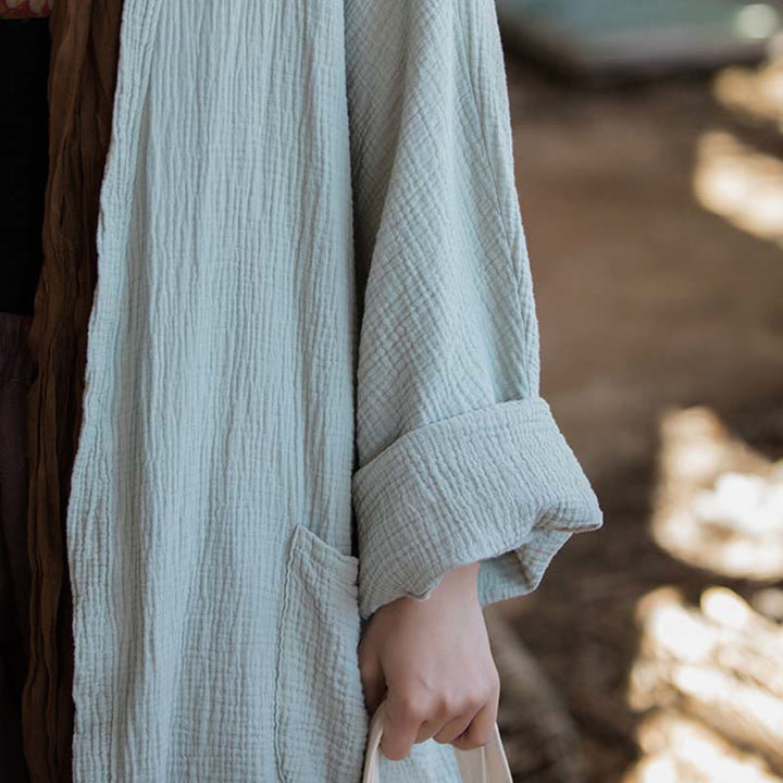 Buddha Stones Plain Design Long Sleeve Coat Zen Meditation Open Front Top Cotton Jacket - image 7