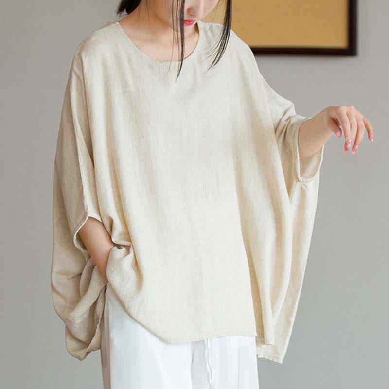 Buddha Stones Solid Color Three Quarter Sleeve Top Loose Tee T-Shirt - image 2