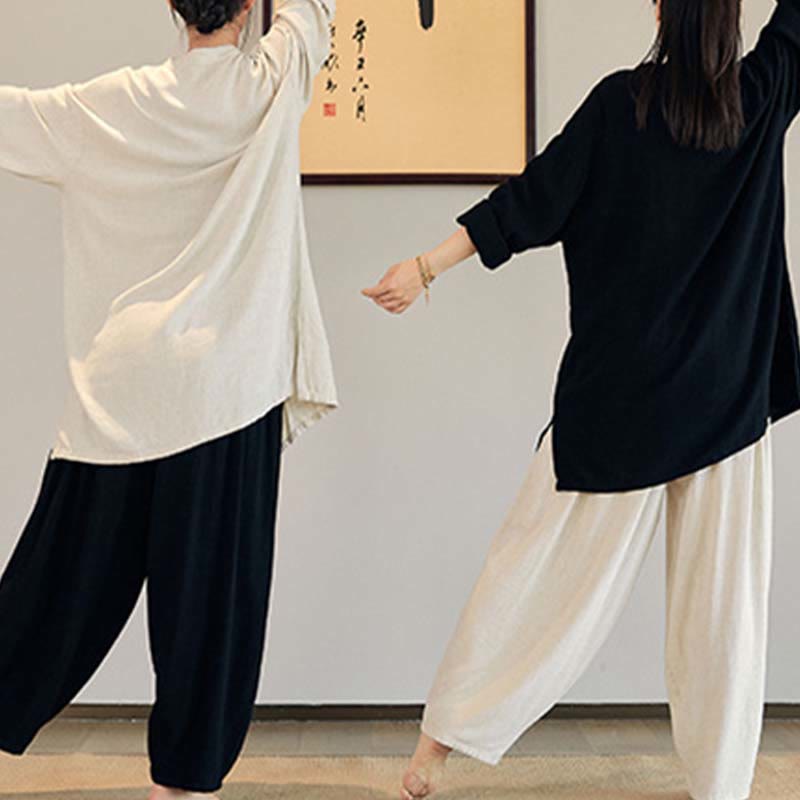 Buddha Stones Plain Long Sleeve Coat Jacket Top Wide Leg Pants Zen Tai Chi Yoga Meditation Clothing - image 12
