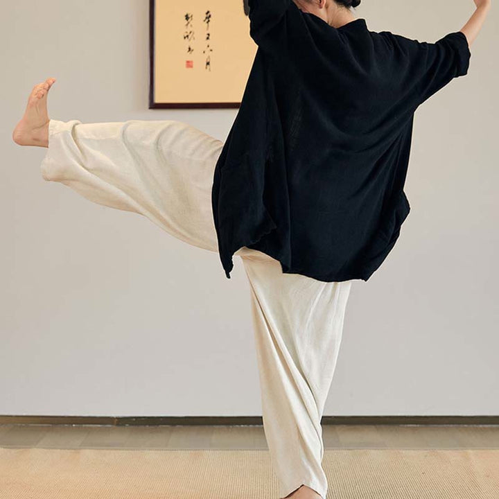 Buddha Stones Plain Long Sleeve Coat Jacket Top Wide Leg Pants Zen Tai Chi Yoga Meditation Clothing - image 15
