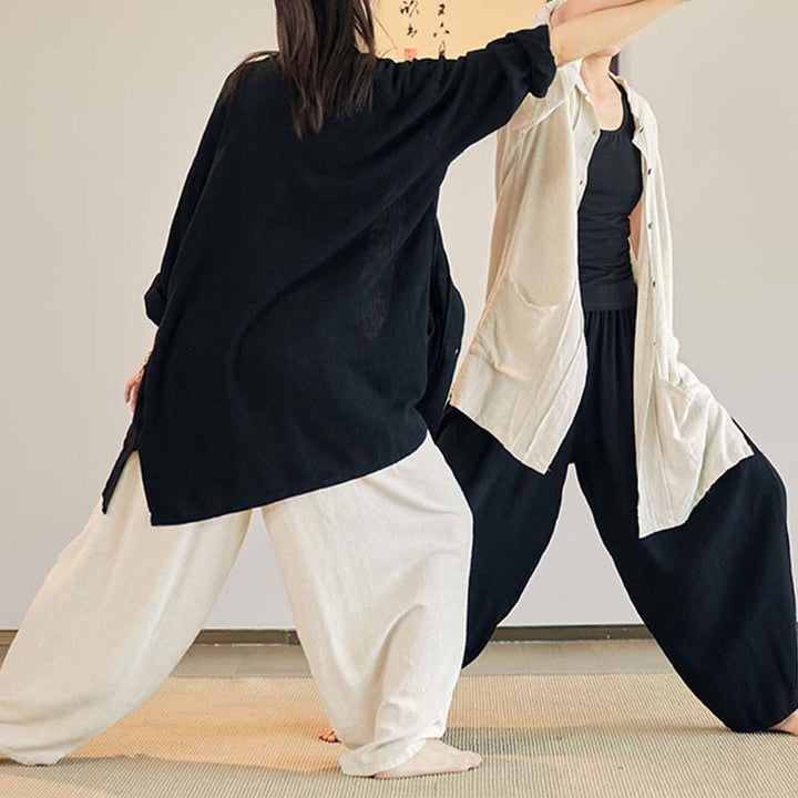 Buddha Stones Plain Long Sleeve Coat Jacket Top Wide Leg Pants Zen Tai Chi Yoga Meditation Clothing - image 11