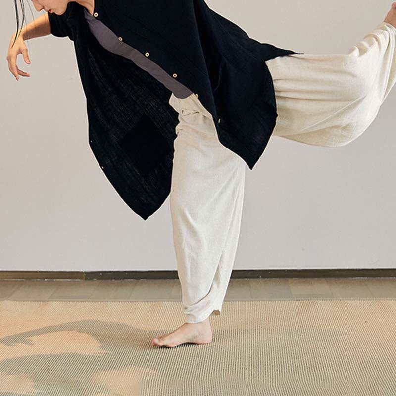 Buddha Stones Plain Long Sleeve Coat Jacket Top Wide Leg Pants Zen Tai Chi Yoga Meditation Clothing - image 19