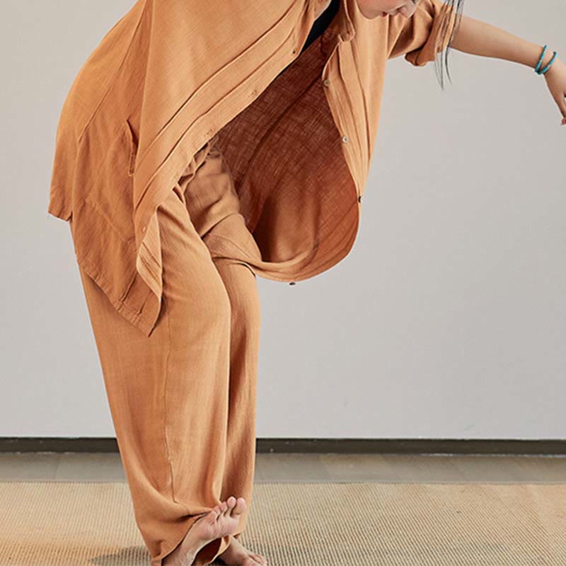Buddha Stones Plain Long Sleeve Coat Jacket Top Wide Leg Pants Zen Tai Chi Yoga Meditation Clothing - image 28