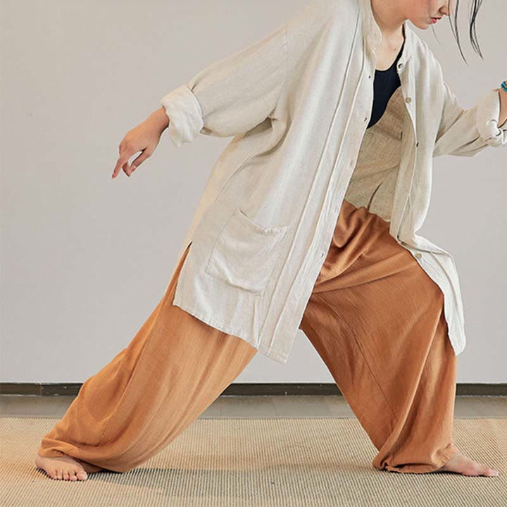 Buddha Stones Plain Long Sleeve Coat Jacket Top Wide Leg Pants Zen Tai Chi Yoga Meditation Clothing - image 33