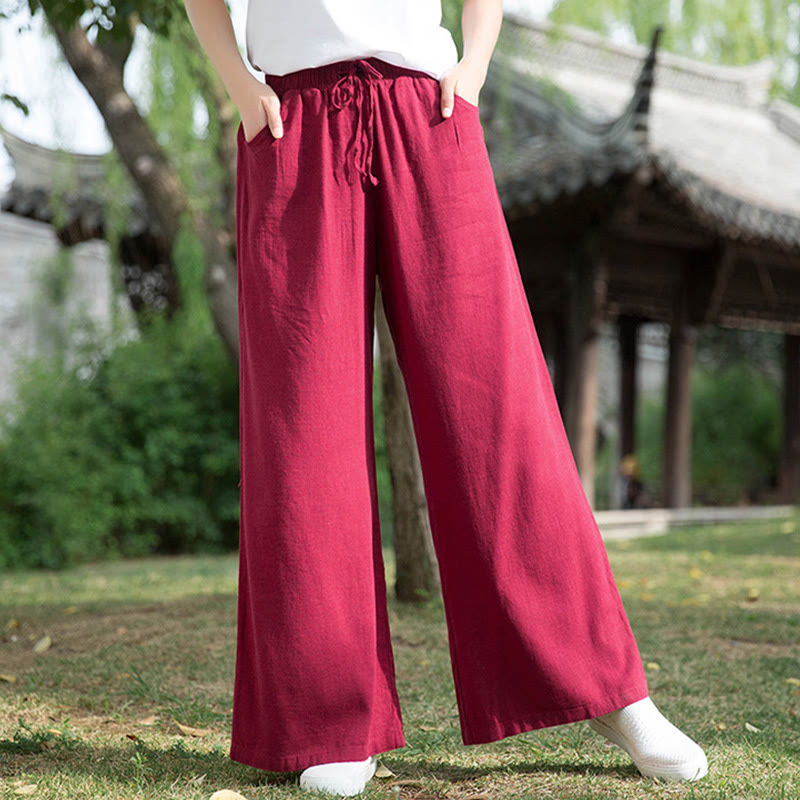 Buddha Stones Plain Wide Leg Pants Dance Women's Yoga Pants With Pockets - Red - US6，UK/AU10，EU38 (L)  - image 41