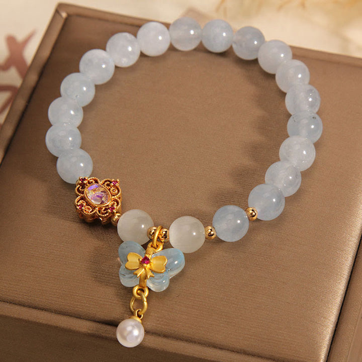 Buddha Stones Aquamarine Cat's Eye Healing Butterfly Pearl Charm Bracelet - image 2