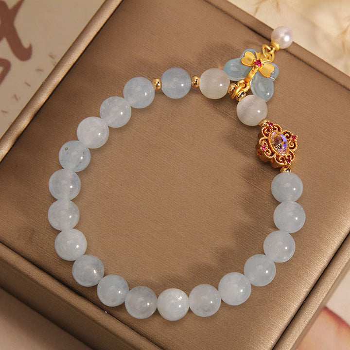 Buddha Stones Aquamarine Cat's Eye Healing Butterfly Pearl Charm Bracelet - image 3