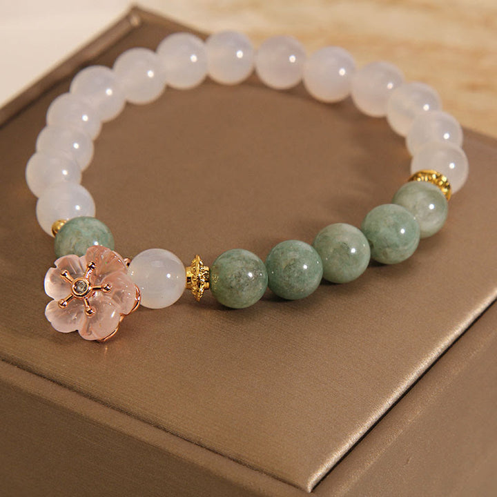 Buddha Stones White Agate Jade Flower Charm Luck Protection Bracelet - image 4