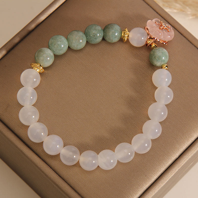 Buddha Stones White Agate Jade Flower Charm Luck Protection Bracelet - image 3