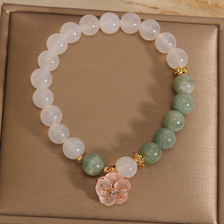 Buddha Stones White Agate Jade Flower Charm Luck Protection Bracelet - image 5