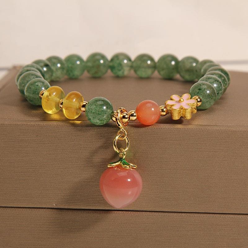 Buddha Stones Natural Green Strawberry Quartz Love Peach Charm Bracelet - Green Strawberry Quartz(Soothing♥Calm)(Wrist Circumference 14-16cm) - image 0