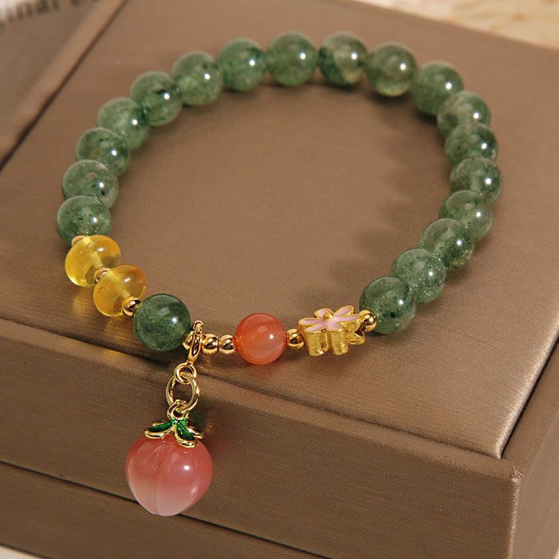 Buddha Stones Natural Green Strawberry Quartz Love Peach Charm Bracelet - image 2